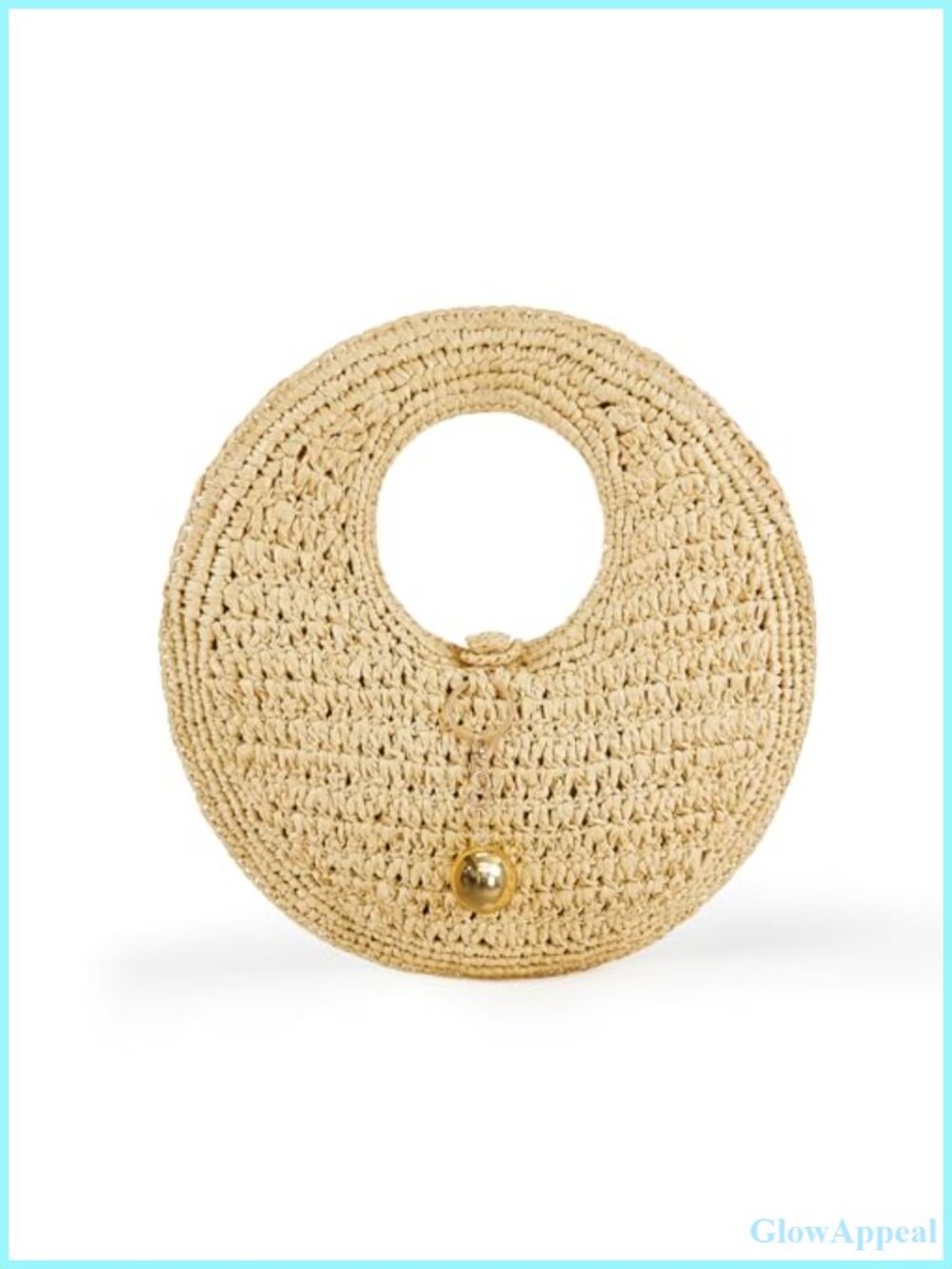 Handwoven Raffia Straw Beach Tote Round Bag with Gold-Toned Charm